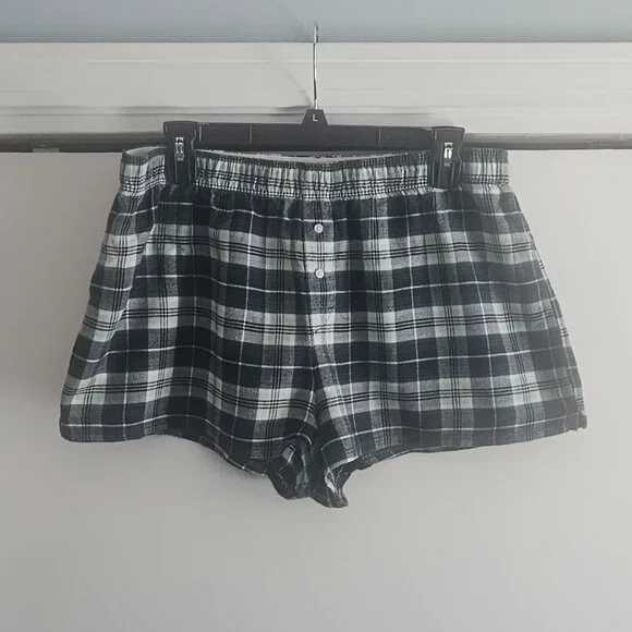 Colsie Blue Green Plaid Large Casual Pajama Shorts - Picture 2 of 6